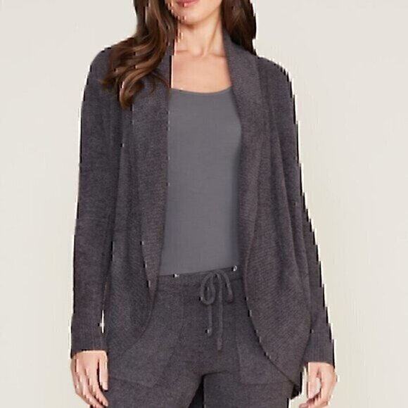BAREFOOT DREAMS CozyChic Lite Circle Cardi Purple Gray ish Open Cardigan Sweater - Picture 1 of 11